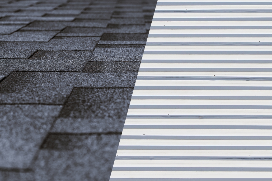 Metal gray roof with rhythmic parallel relief directions